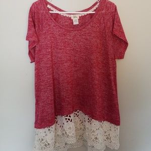 Red top with lace at bottom
